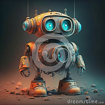 Robot painting anime poster graffiti. Cartoon Illustration