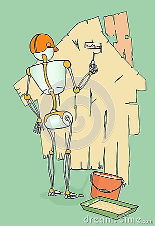 Robot painting wall Vector Illustration