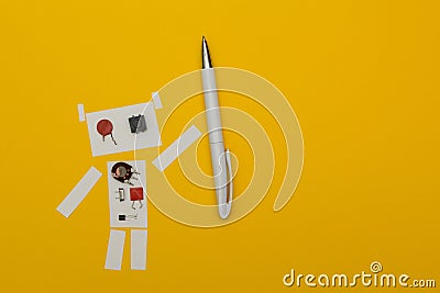 Robot paper holding pen, space for text Stock Photo