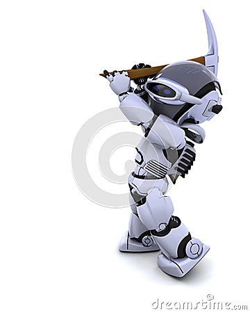 Robot with pick axe Stock Photo