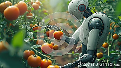 Robot picking tomatos from hydroponic farm Stock Photo