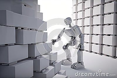 robot, picking up and stacking boxes in orderly fashion Stock Photo
