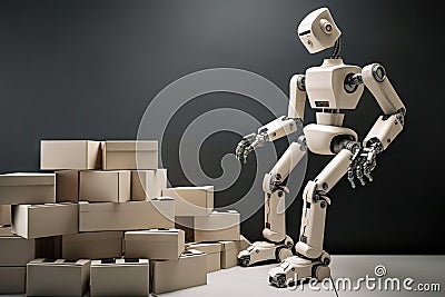 robot, picking up and stacking boxes in orderly fashion Stock Photo