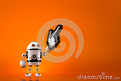 Robot with pixelated pointer. Contains clipping path Stock Photo