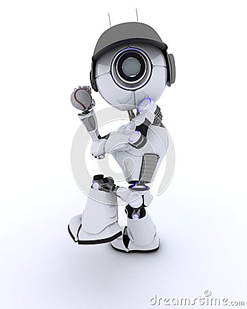 Robot playing baseball Stock Photo