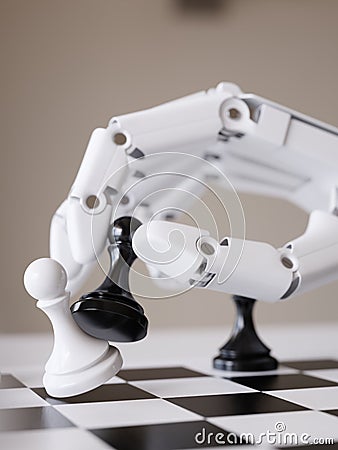 Robot Playing Chess 3d Illustration Artificial Intelligence Concept Stock Photo