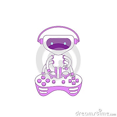 Robot playing console joystick violet linear object Vector Illustration