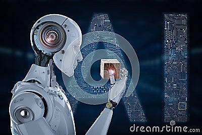 Robot playing cube Stock Photo