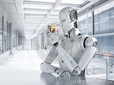 Robot playing cube Stock Photo