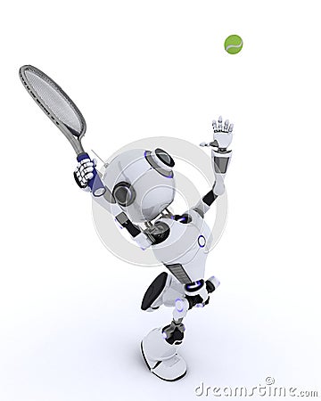 Robot playing tennis Stock Photo