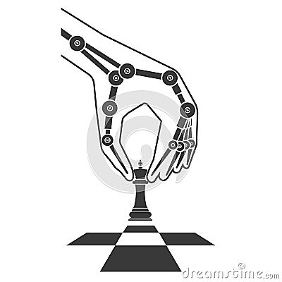 Robot plays chess. Icon artificial intelligence Vector Illustration