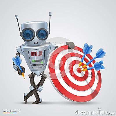 Robot plays darts. Vector Vector Illustration