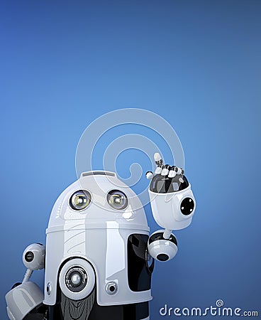 Robot pointing at invisible object. Stock Photo