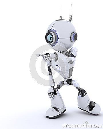 Robot pointing into space Stock Photo