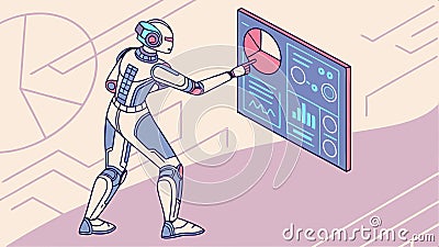 Robot presenting data, artificial intelligence and future technology, data analysis vector design Generative AI Vector Illustration