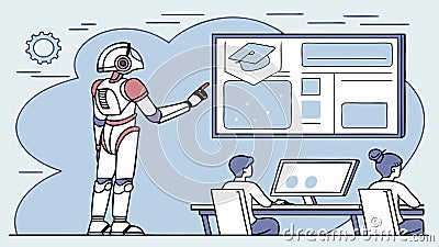 Robot presenting education, showing technology in teaching and AI tutor vector design Generative AI Vector Illustration