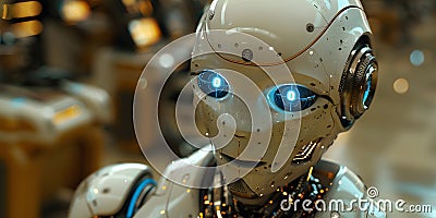 Robot Processing Global Telecom Data at Technological Hub Stock Photo