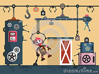 Robot Production in Factory Design Vector Illustration