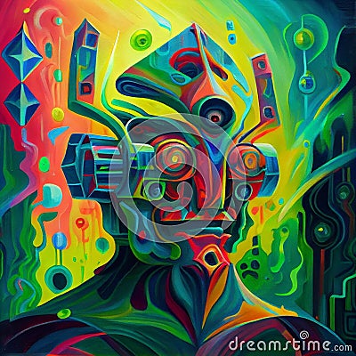 Robot on a Psychedelic Trip - AI generated Stock Photo