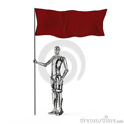 Robot with red flag Stock Photo