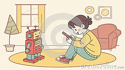 Robot remote control: Child operating a robot with remote control, tech play and fun vector design Generative AI Vector Illustration