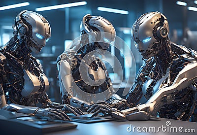 a robot repair automated automation cyborg robotics automate iot artificial intelligence assembly manufacturing factory warehouse Stock Photo