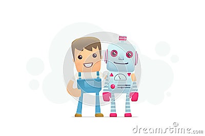 Robot repair Cartoon Illustration