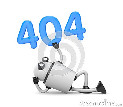 The robot rests and holding the numbers 404 - Page Not Found Error 404 Cartoon Illustration