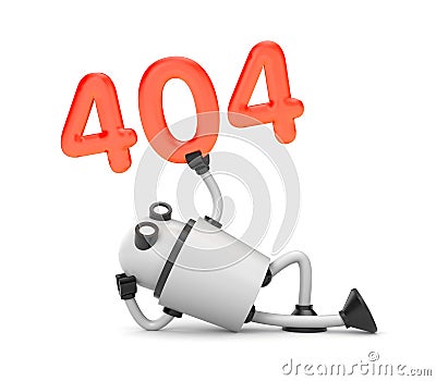The robot rests and holding the numbers 404 - Page Not Found Error 404 Cartoon Illustration