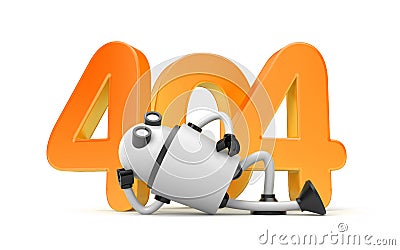 Robot rests next to the numbers 404 - Page Not Found Error 404 Cartoon Illustration