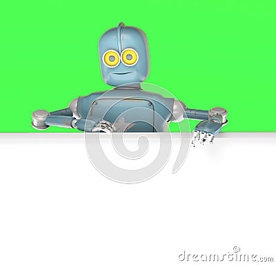 Robot retro vitage peeks out from behind the walls banner Stock Photo