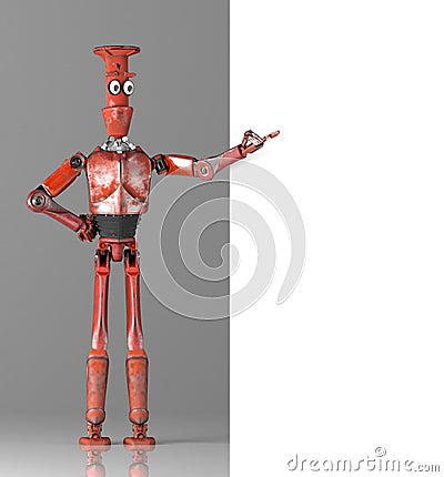 Robot retro vitage peeks out from before the walls banner Stock Photo