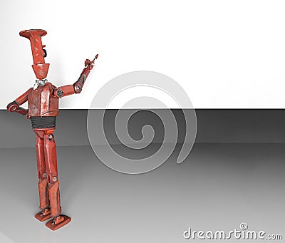 Robot retro vitage peeks out from before the walls banner Stock Photo