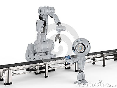 Robot with robotic arm Stock Photo