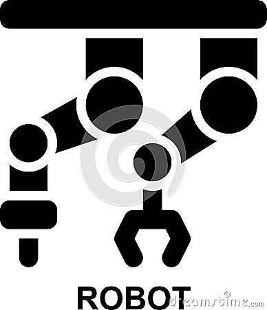 robot, robotics, industrial robot, manufacturing robot, automation, machine, production solid glyph icon Vector Illustration