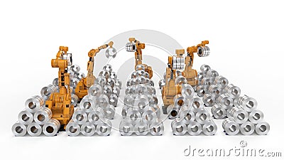 Robot with roll steel Stock Photo