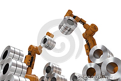 Robot with roll steel Stock Photo