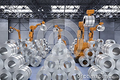 Robot with roll steel Stock Photo