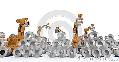 Robot with roll steel Stock Photo