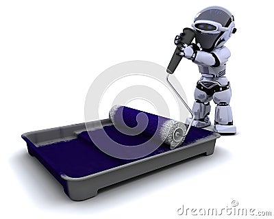 Robot with roller and paint tray Stock Photo