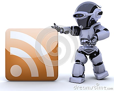 Robot with RSS icon Stock Photo