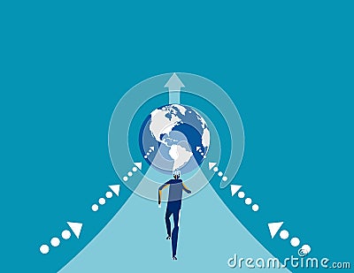 Robot run into globe. Concept business vector illustration, Competition, Leader Vector Illustration