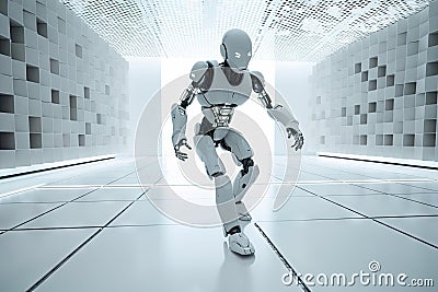 robot, running through programmed sequence of motions in virtual environment Stock Photo