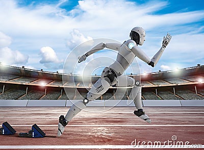 Robot running on racecourse Stock Photo