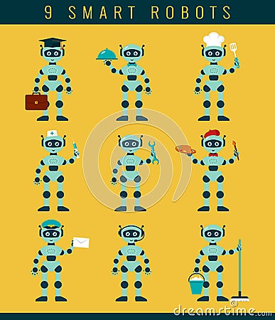 Robot's occupations. Vector collection. Vector Illustration