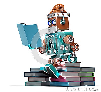 Robot Santa reading books. . Contains clipping path Stock Photo