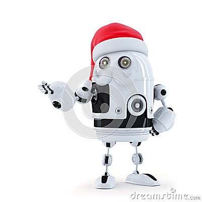 Robot Santa showing invisible object Stock Photo