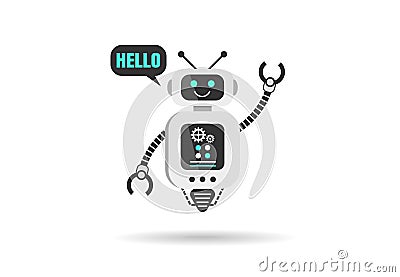 Robot say hello icon flat design. Customer service chat bot Vector Illustration
