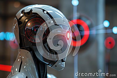 Robot scanning with head display detecting analyzing information Stock Photo