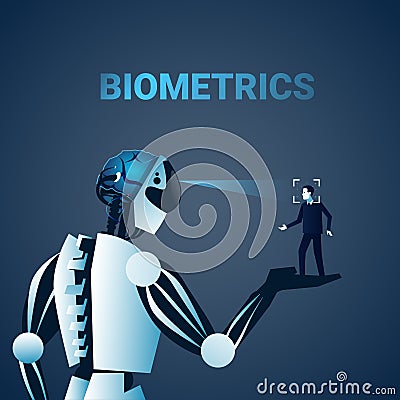 Robot Scanning Man Face Biometrics Identification Access Control Technology Recognition System Concept Vector Illustration